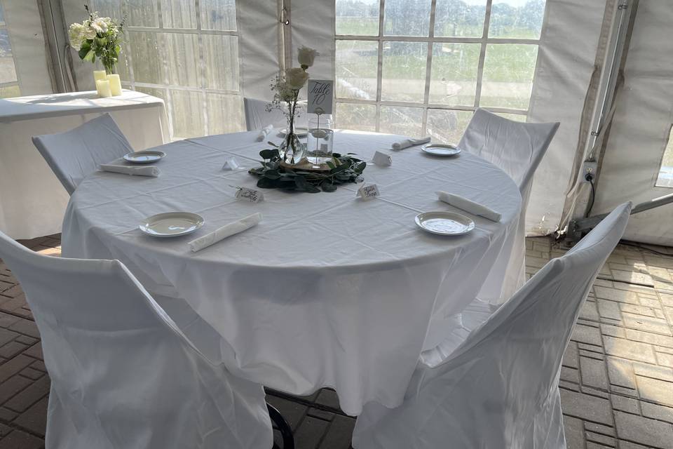 Wedding tent guest table