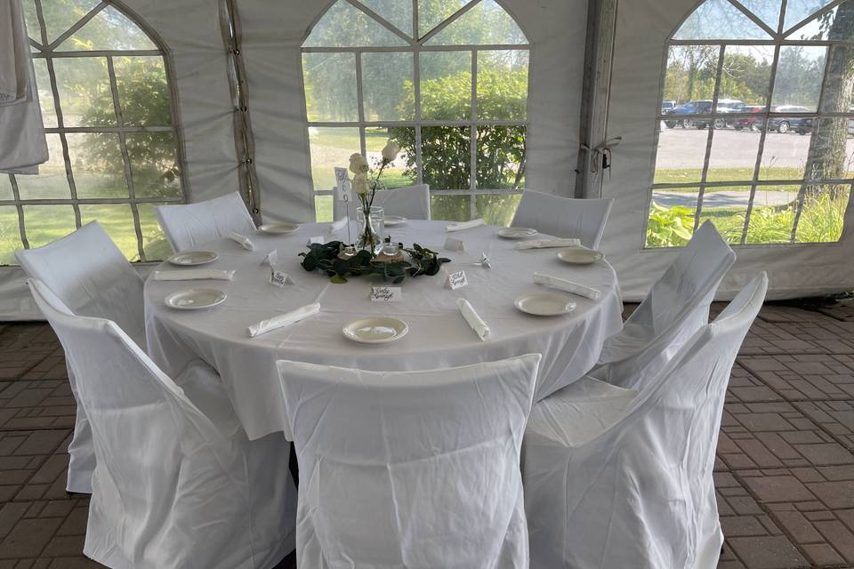 Wedding tent guest table