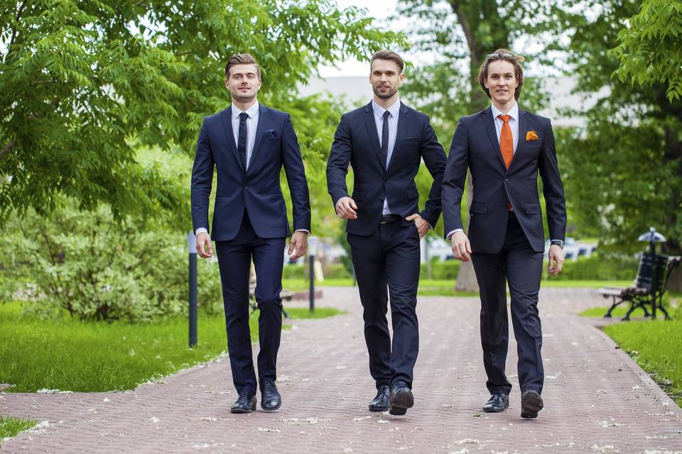 Groomsmen walking outside