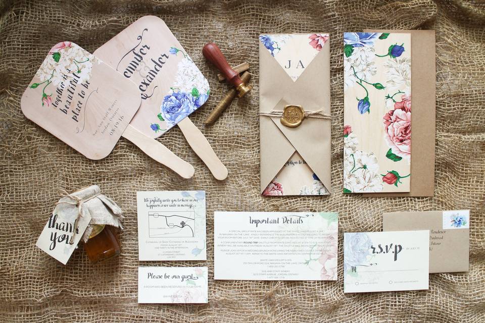 Invitations and favour boxes