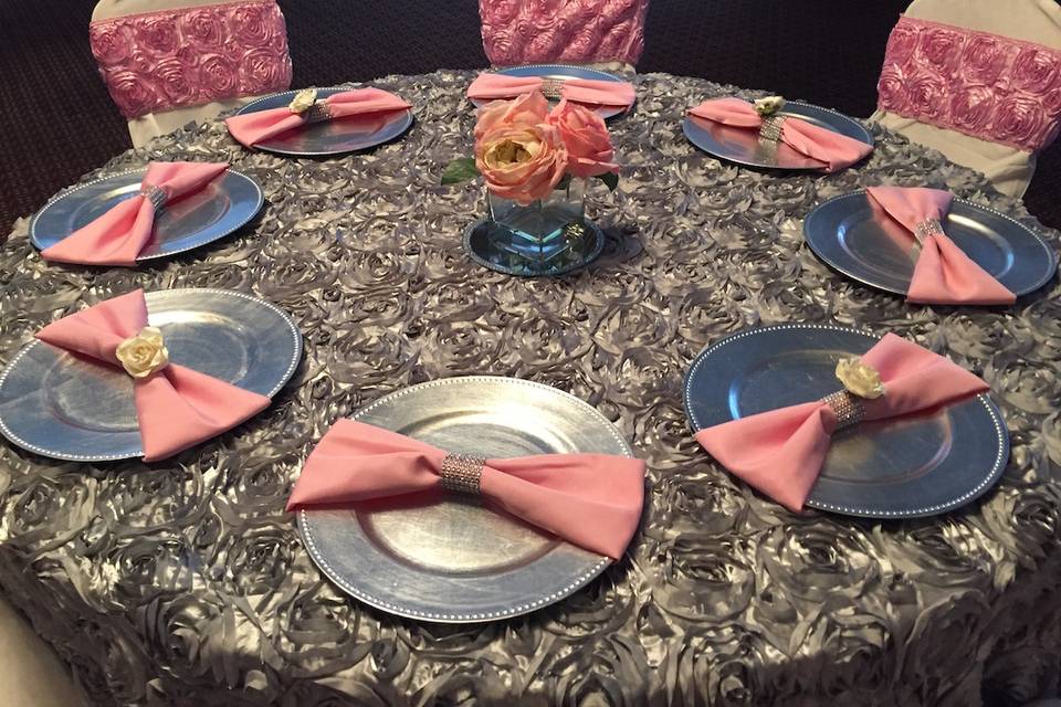 Pink and silver table setup