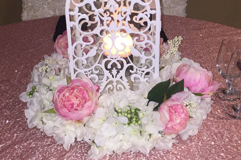 Floral wreath and lantern