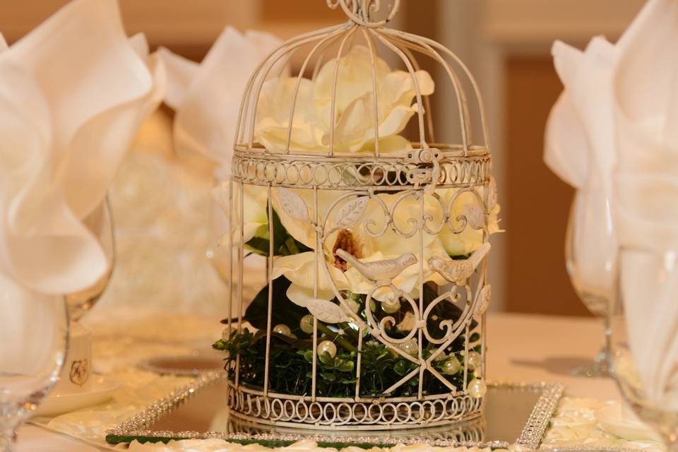 Silk floral bird cage