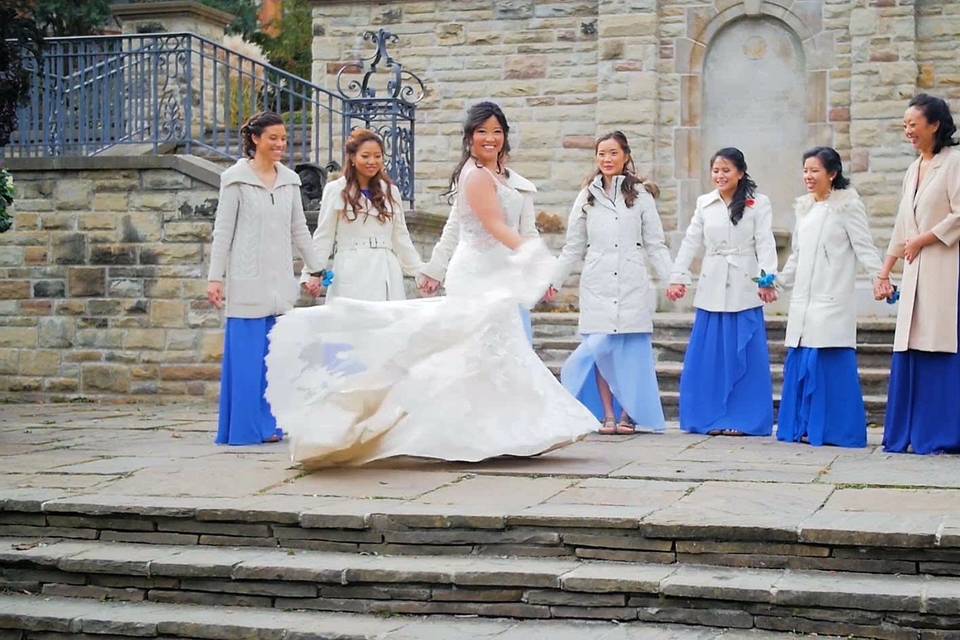 Bride with her bridesmaids