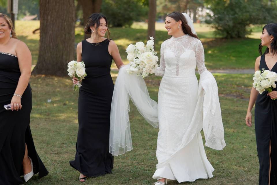 Bridesmaids walking