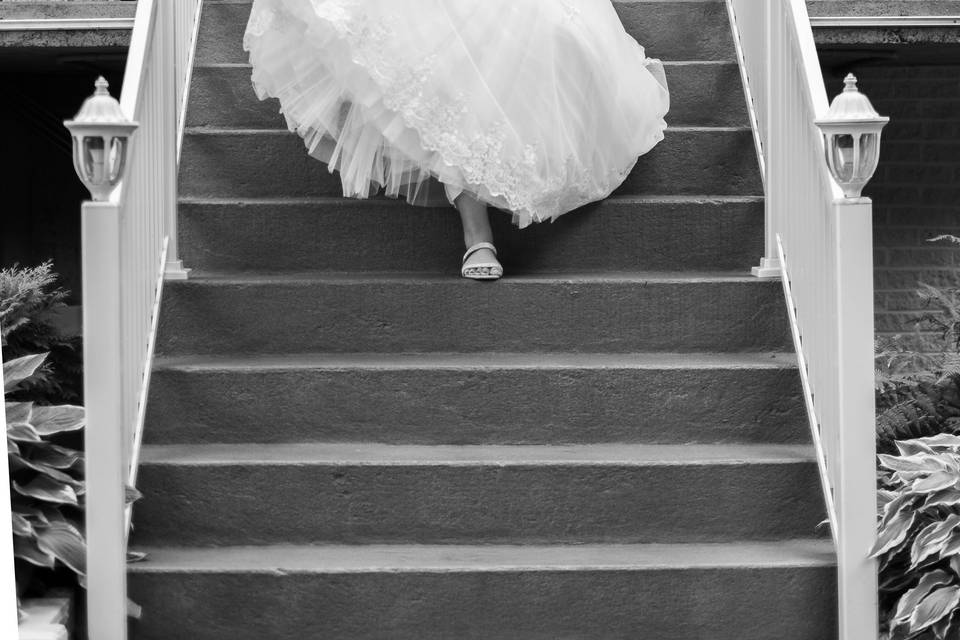 Bride going down the stairs