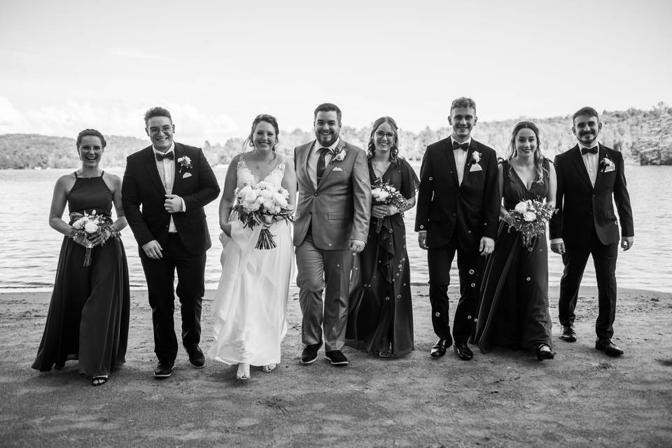 Bridal party on the beach