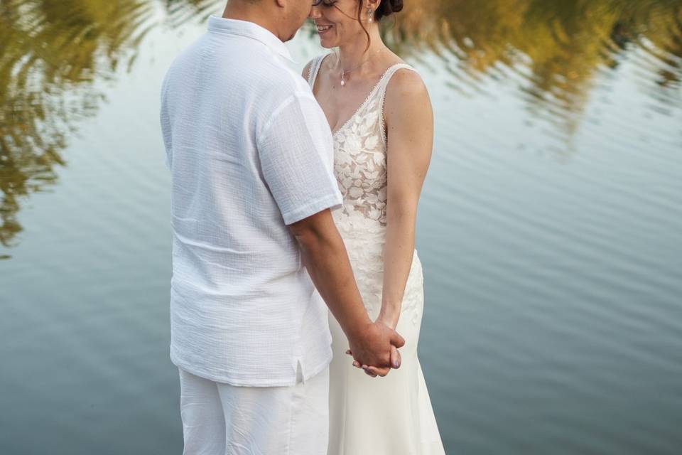 Married couple by the lake