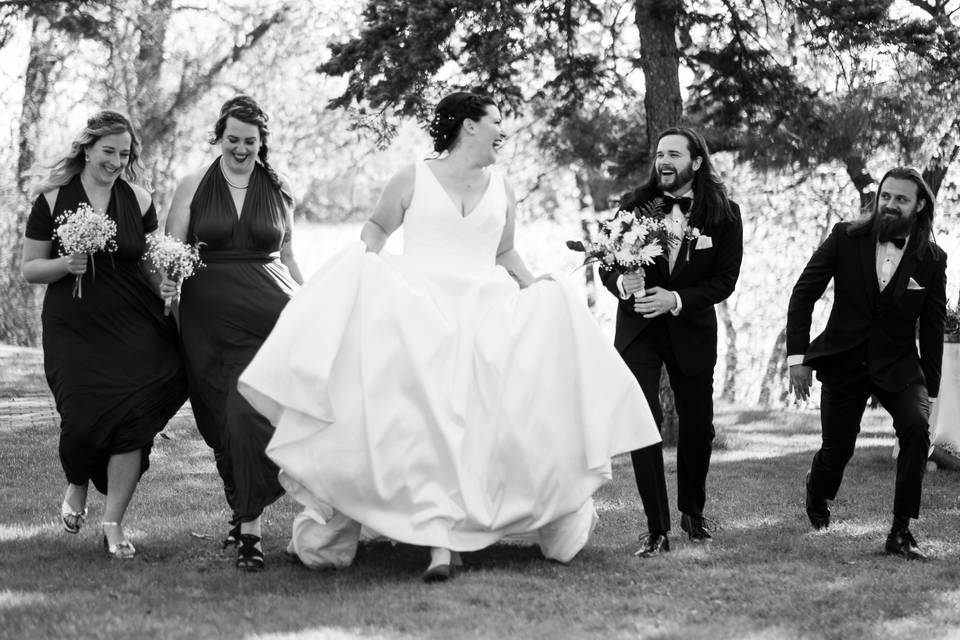 Bridal party having fun