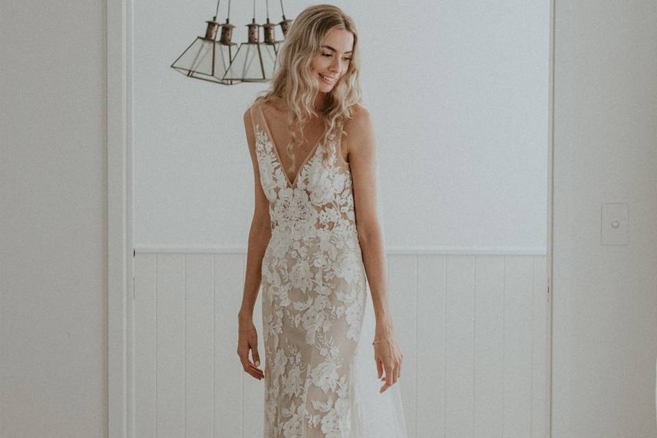 Floral lace wedding gown