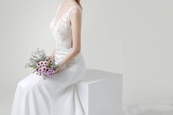 Floral lace wedding gown