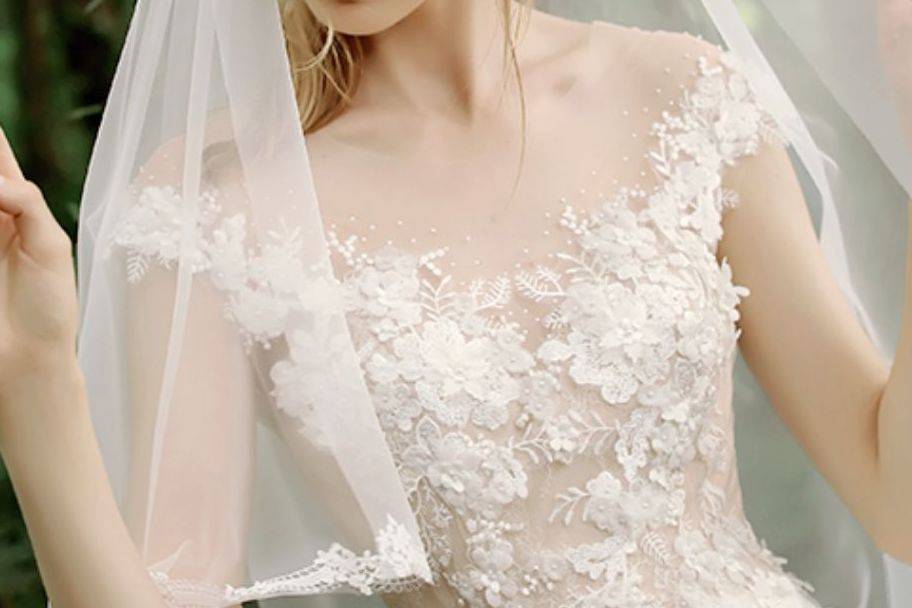 Floral lace wedding gown
