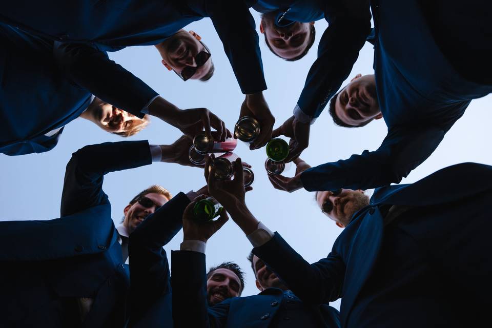 Groomsmen cheers-ing