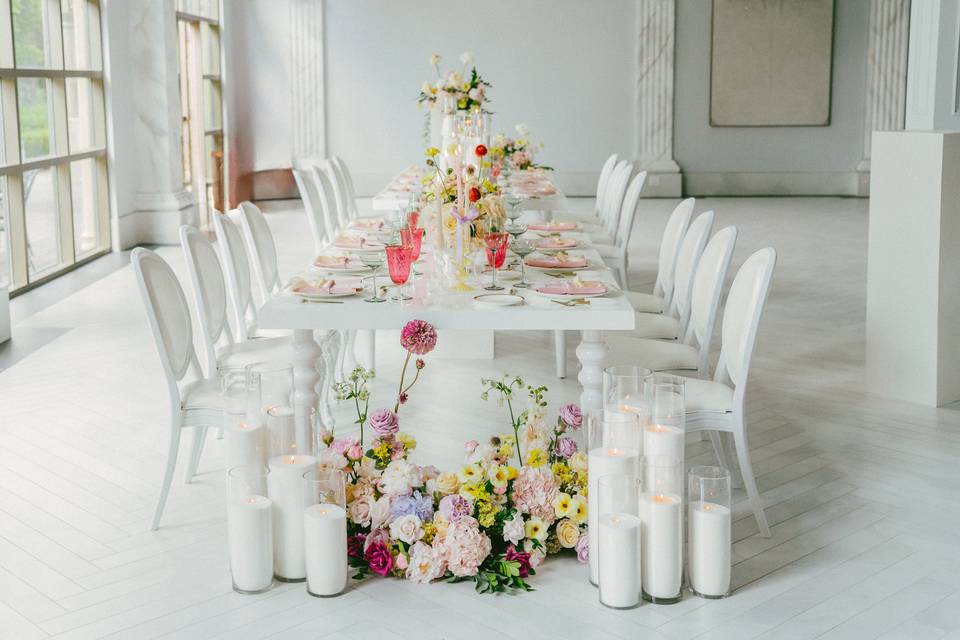 White tables and chairs