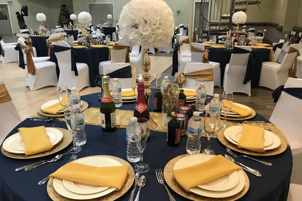 Navy blue & gold decorations