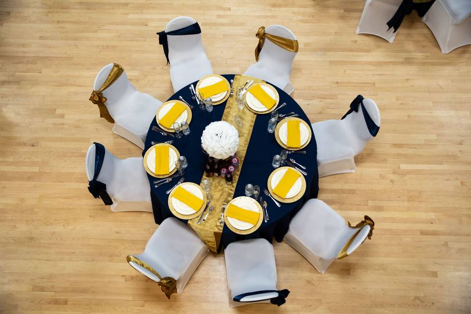 Navy blue & gold decorations