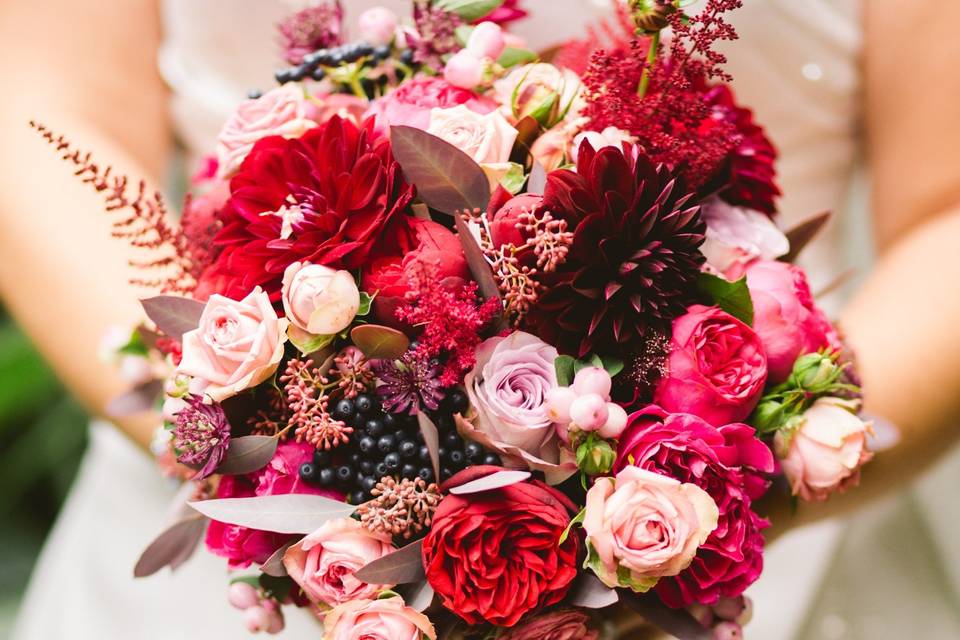 Red and pink bouquet - Barrie Wedding Flowers