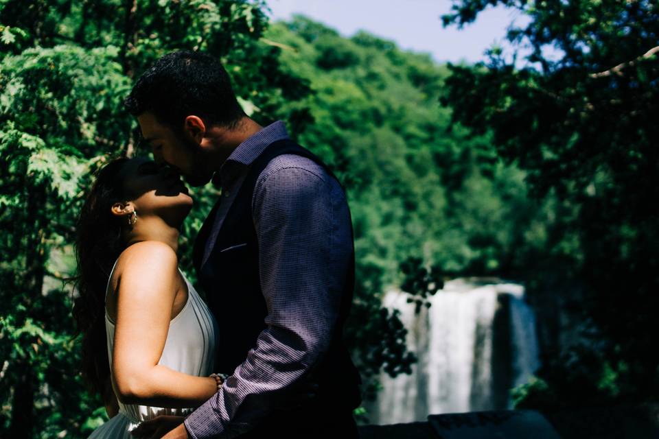 Waterfall Kiss in the Shadows