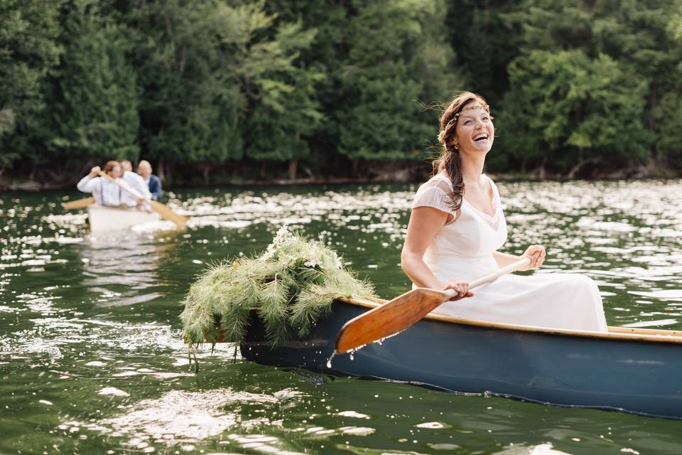 Bride in a canoe