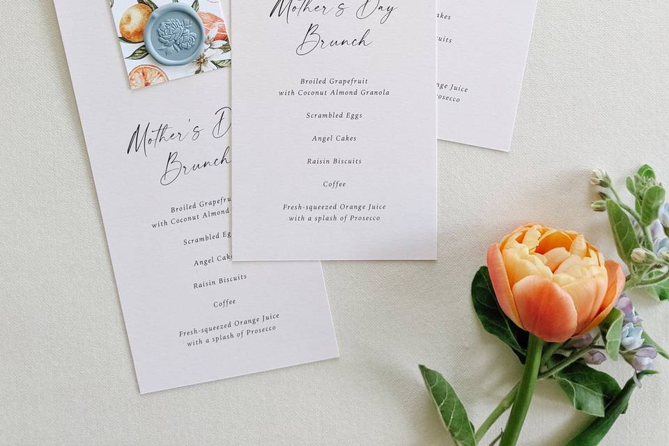 Mother's day menu