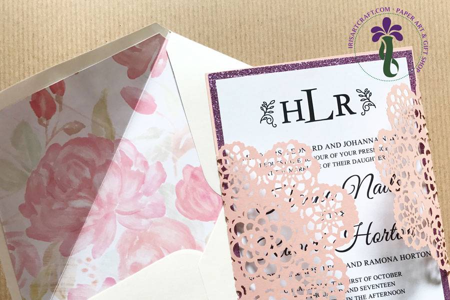 Floral lace cut invitation