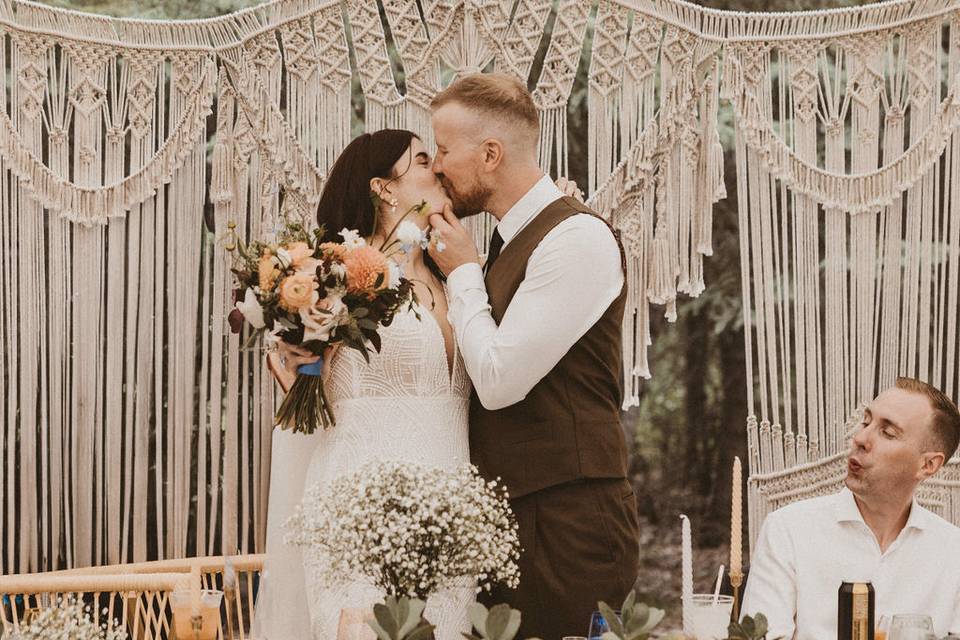 Macrame head table backdrop