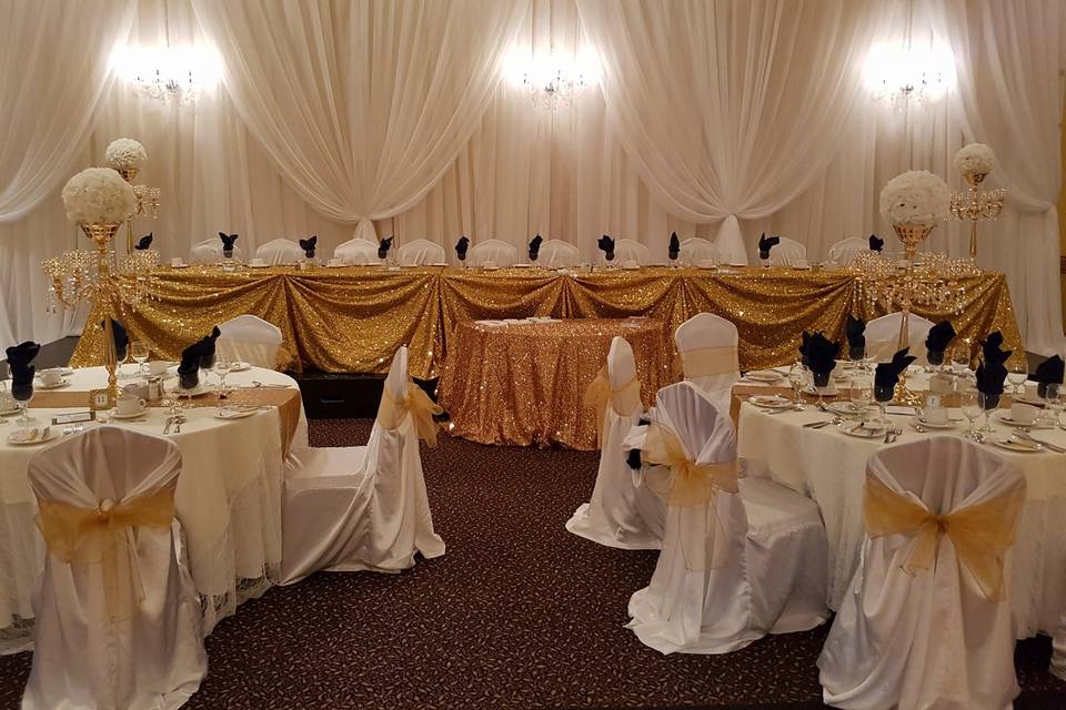 White and gold draping decor
