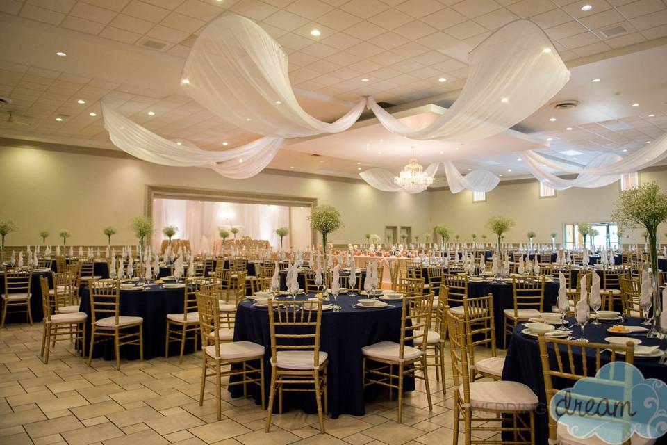 Navy and gold event decor