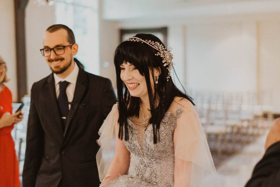 Bride and groom entering