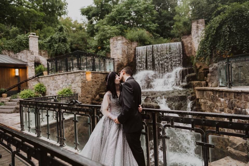 Bride and groom waterfall