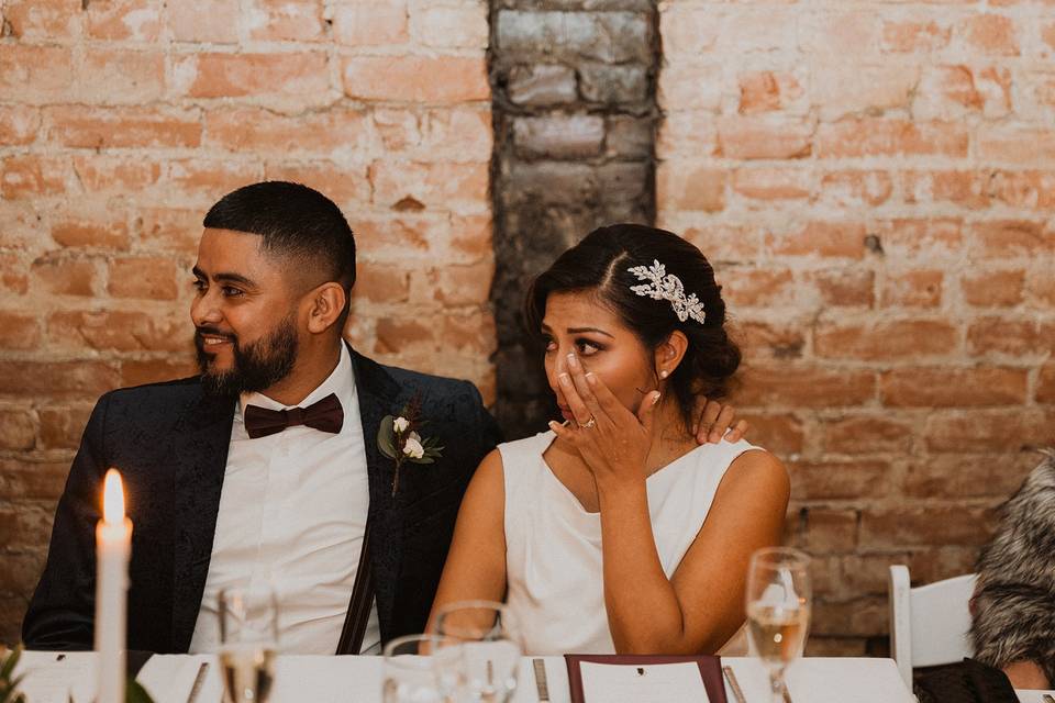 Bride emotional during speech