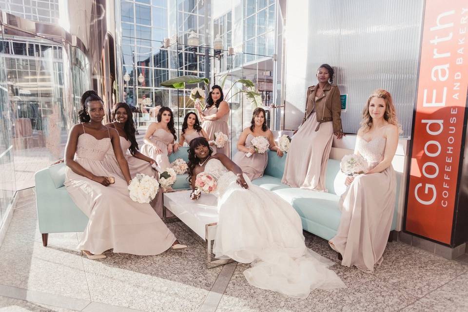 Bride with bridesmaids