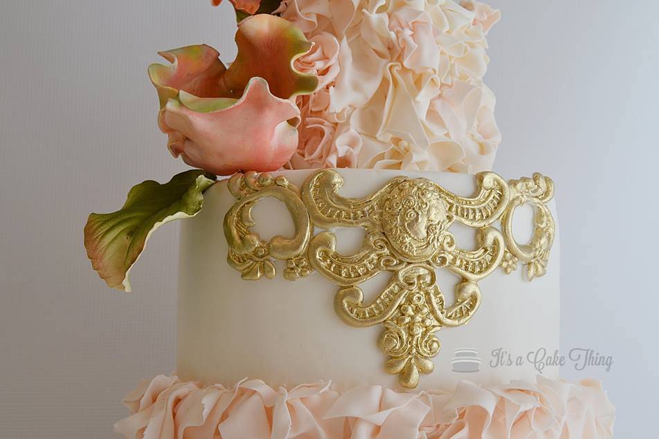 Peach ruffles with gold