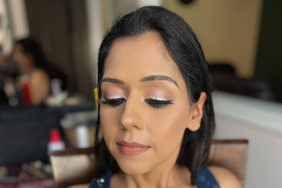 Heavy party makeup and hair