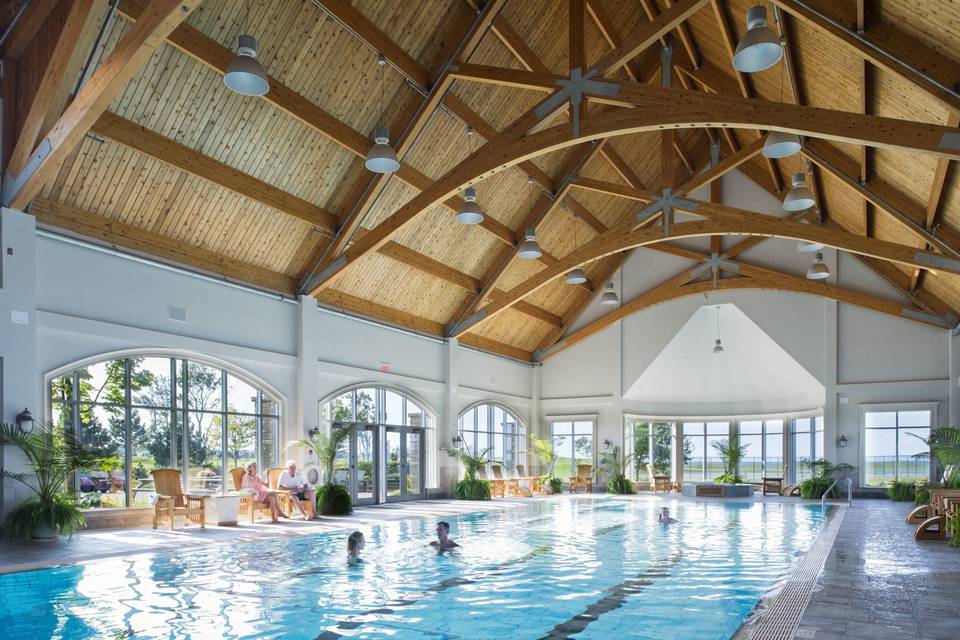 Indoor pool with an ocean view