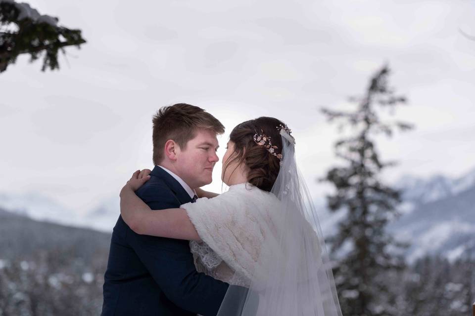 Bride and groom in Banff