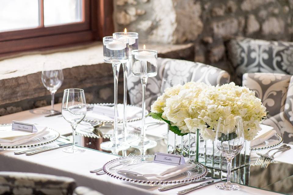 Candles and fresh hydrangeas