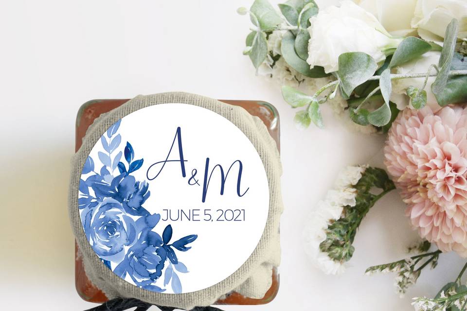 Blue Watercolor Floral Label