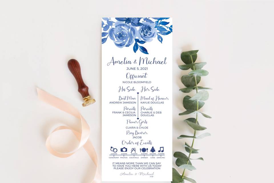 Blue Watercolor Floral Program