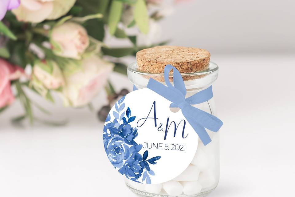 Blue Watercolor Floral Tag