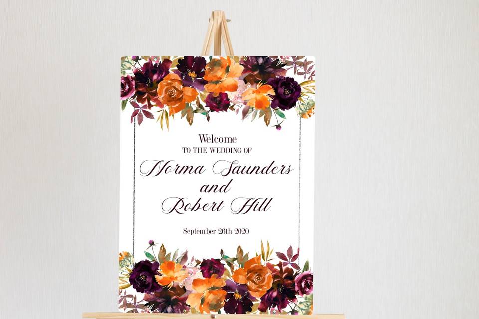 Autumn blossoms welcome sign