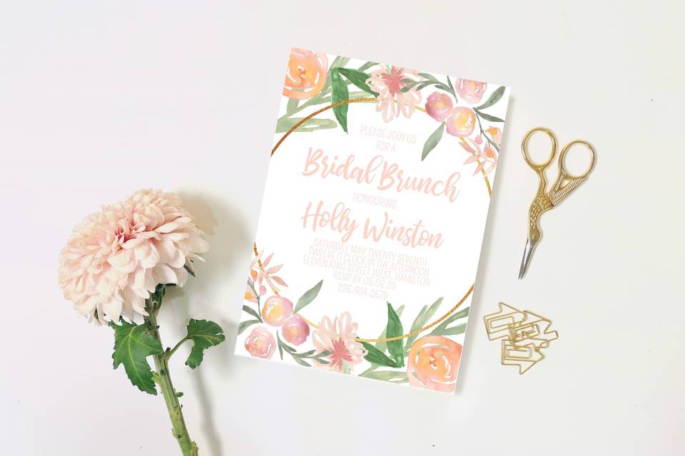 Peachy Floral Bridal Invite
