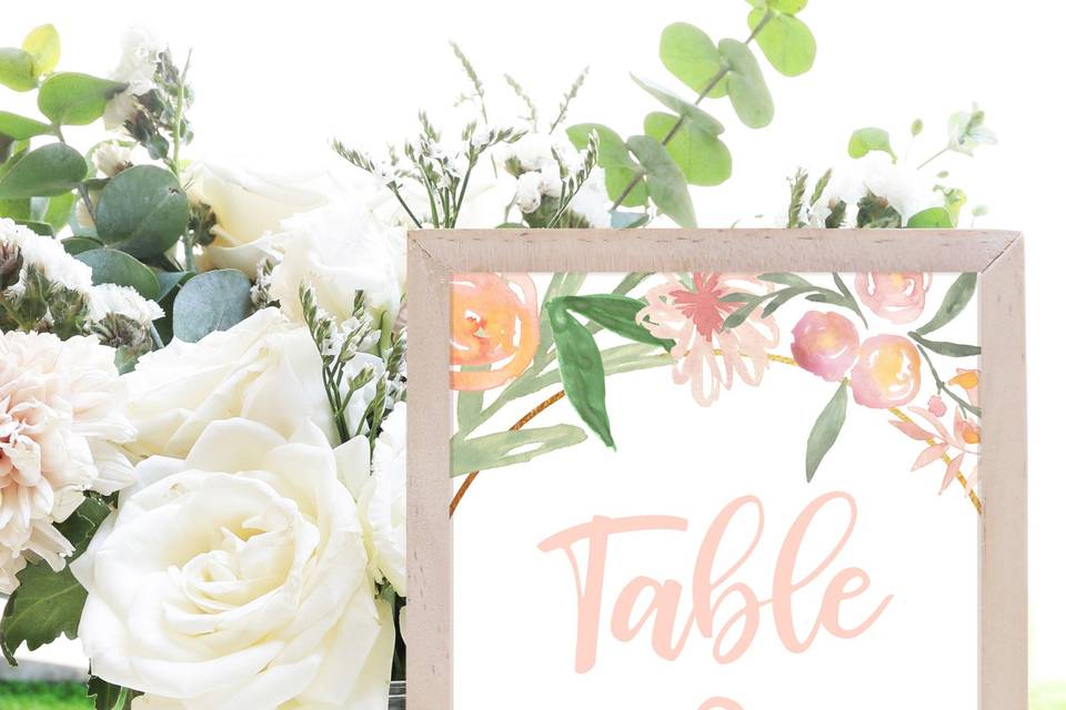 Peachy Floral Table Number
