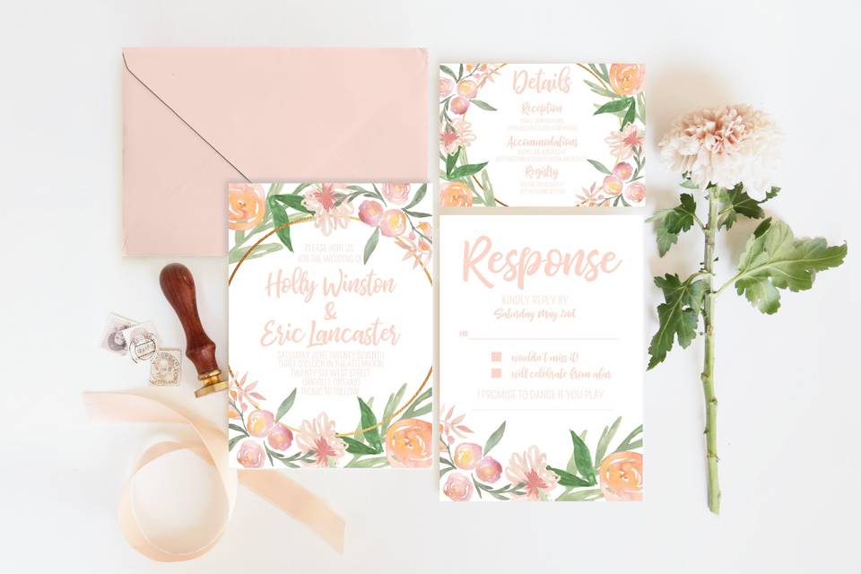 Peachy Floral Invitation Set