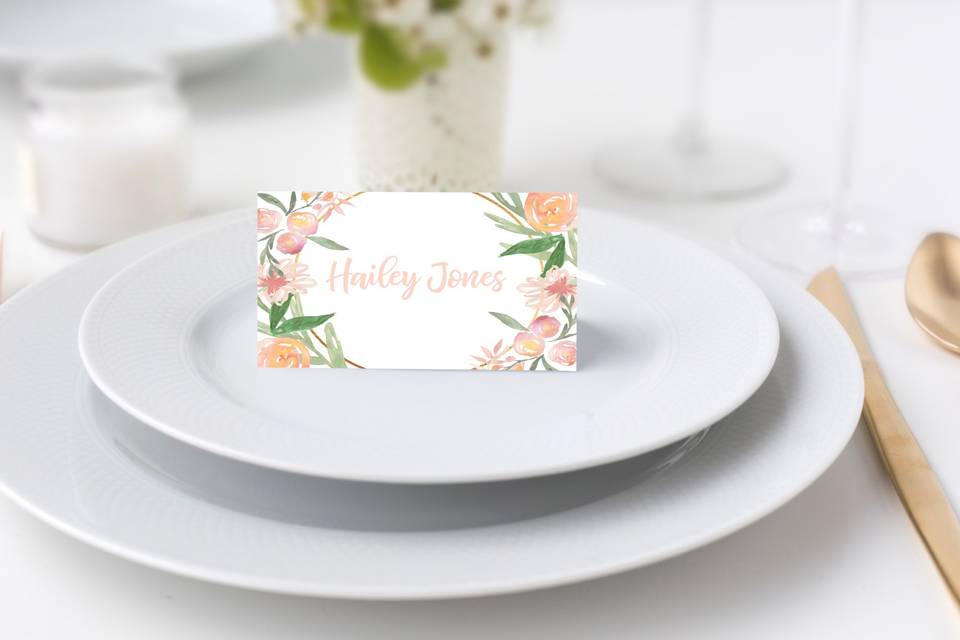 Peachy Floral Place Card