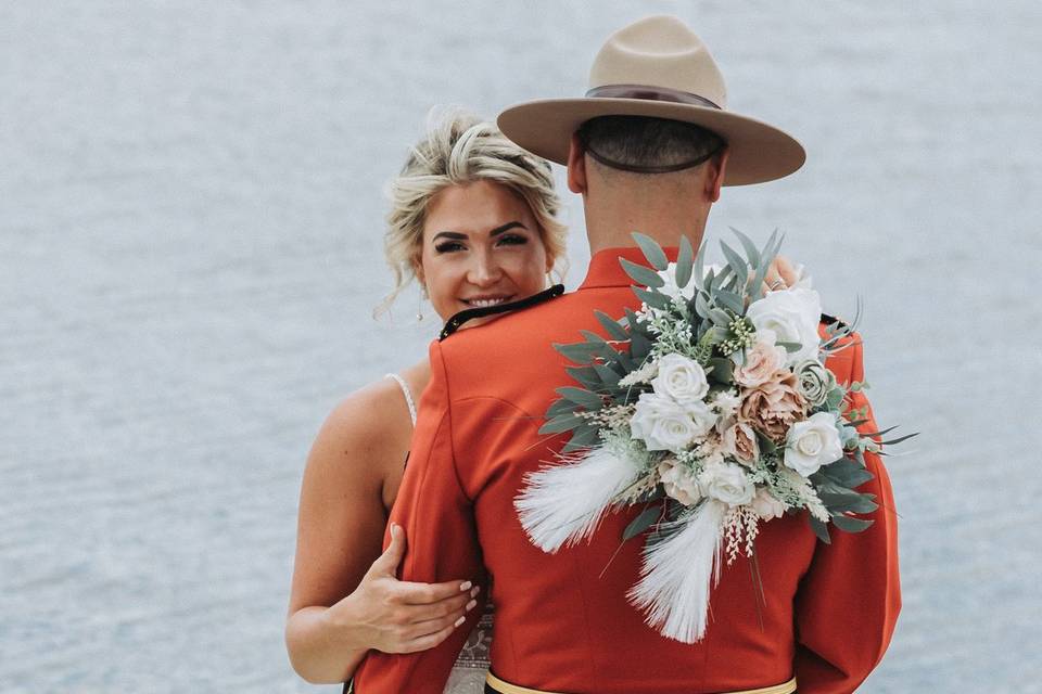 Bride, groom and the bouquet