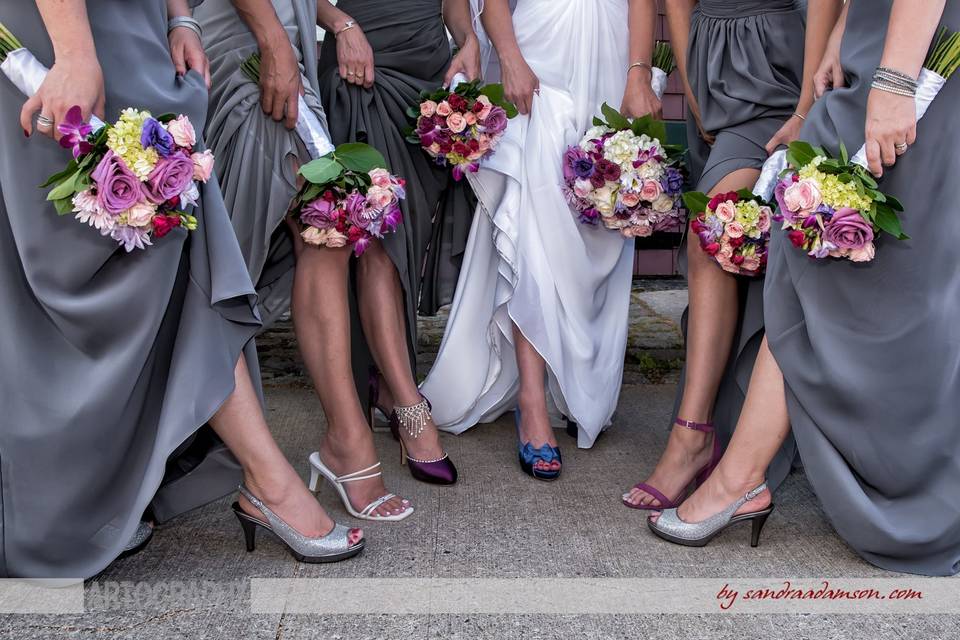 Bridesmaids and bride