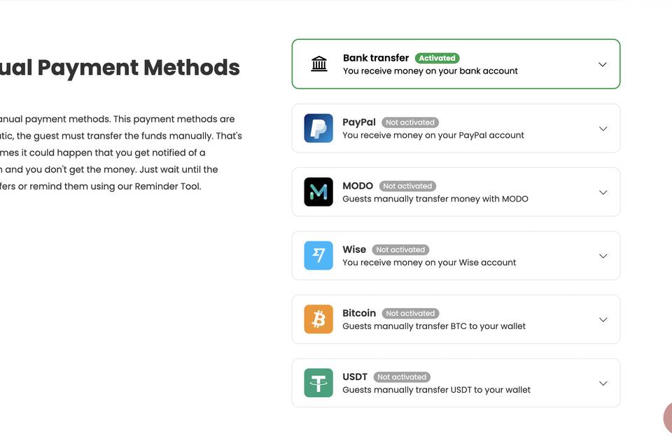 Various payment options