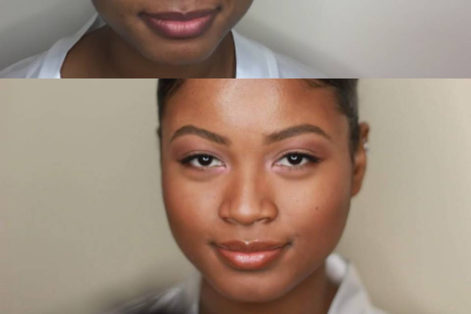 Before and after bridal makeup