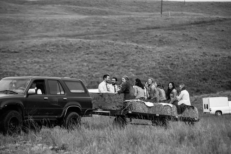 Hay bale ride to ceremony